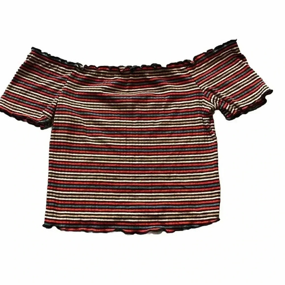 TIMING Stripped Off Shoulder Colorful Crop Top Size Large - Picture 1 of 9